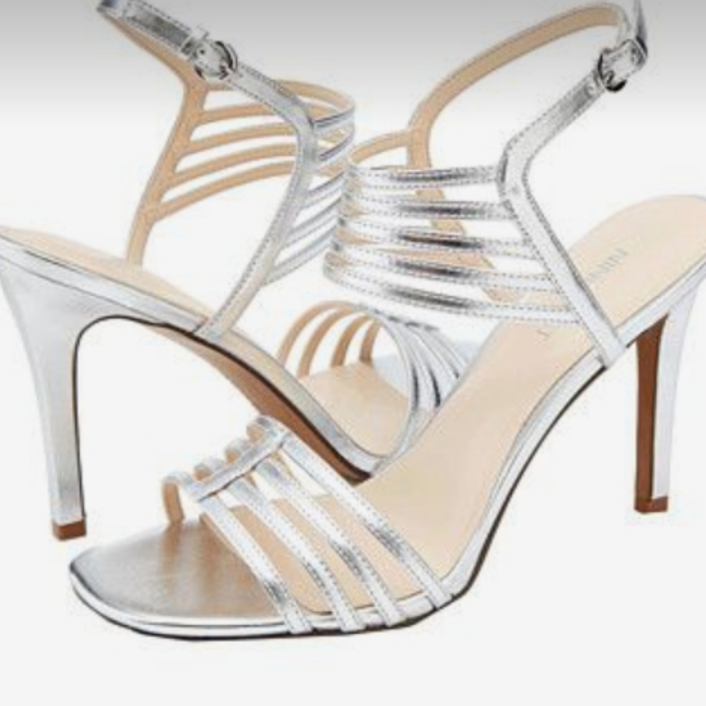 Nine West  Katherena Strappy High Heels Sandals, Size:10M, Silver
